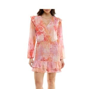 NWT Socialite Long Sleeve Smocked Bodice Minidress